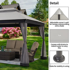 13 Ft. W X 10 Ft. D Steel Patio Gazebo with Netting (Tool Free Quick Assembly)