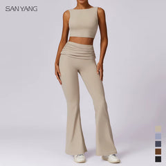 2025 New Yoga Set 2Pcs Seamless Woman Sportswear Sport Outfit High Waist Leggings Set Top Vest Female Vest Gym Fitness Clothing