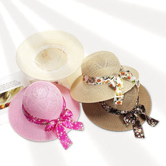 Summer Wide Brim Bowknot Straw Sun Hats for Women Ladies Long Floral Ribbon Outdoor Travel Beach Hat Protection Panama Caps 2022