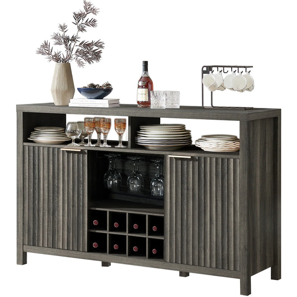 Bar Cabinet with Wine Rack, Wine Bar Buffet Cabinet with Storage, Liquor Bar Buffet Sideboard, Midnight Oak