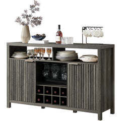 Bar Cabinet with Wine Rack, Wine Bar Buffet Cabinet with Storage, Liquor Bar Buffet Sideboard, Midnight Oak