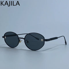 Small Frame Oval Punk Sunglasses Women 2025 Luxury Brand Vintage round Metal Sun Glasses for Ladies Retro Driving Shades UV400