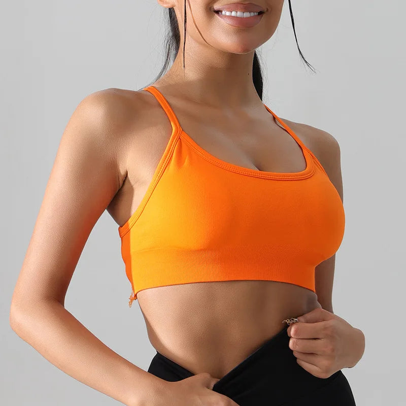 Open Back Wireless Crop Top Cross Yoga Bra Seamless Sport Bras Women Gym Shockproof Bra Fitness Running Underwear XP17