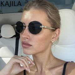 Small Frame Oval Punk Sunglasses Women 2025 Luxury Brand Vintage round Metal Sun Glasses for Ladies Retro Driving Shades UV400
