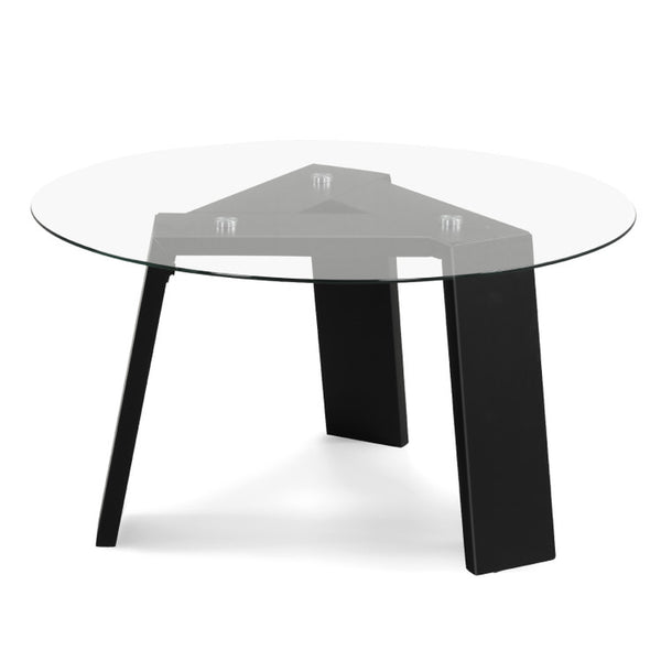 29.5 Inch round Glass Coffee Table with Solid Rubber Wood Legs for Living Room Home Office Small Space
