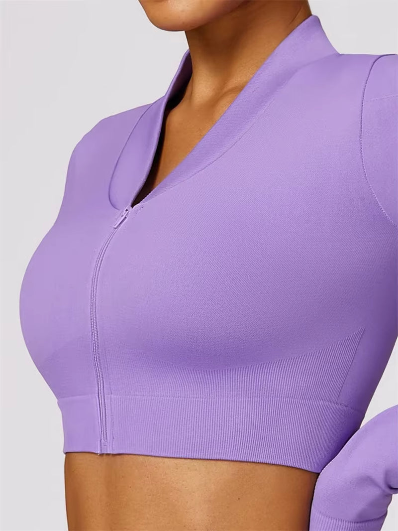 Tight Seamless Sport Jacket Women Zipper Yoga Coat Clothes Quick Dry Long Sleeve Fitness Suit Gym Workout Running Sportwear