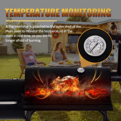 Charcoal Grills Outdoor BBQ Grill Offset Smoker with Wheels Side Fire Box Portable Barbecure Grill for Outdoor Cooking Backyard