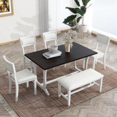 7-Piece Dining Table Set, 76.9Inch Extendable Trestle Dining Table with Upholstered Side Chair and Arm Chair, Dining Table Set