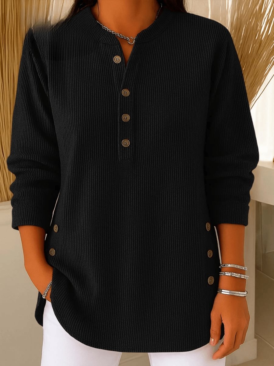 Women's Knit Henley Long Sleeve Tunic - Black