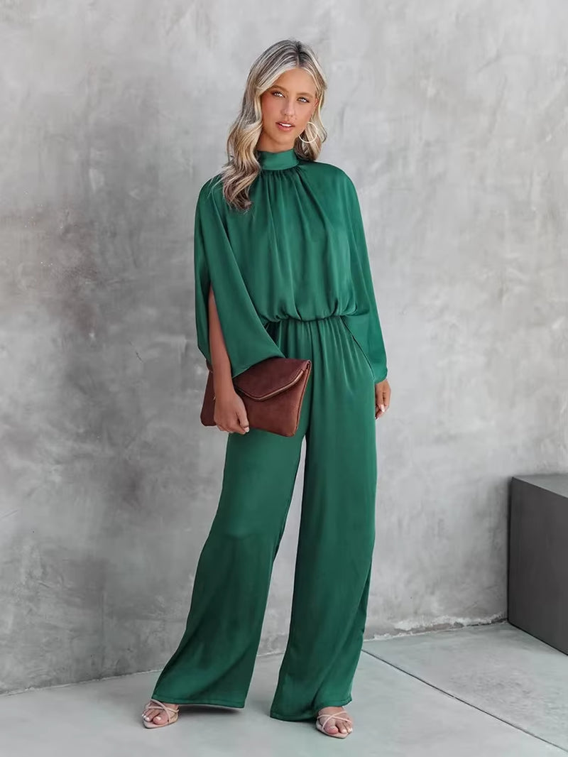 Jumpsuits for Women 2022 Elegant Autumn Elegant Casual Long Sleeve Solid Color Waist Loose Wide Legs Pants Jumpsuit