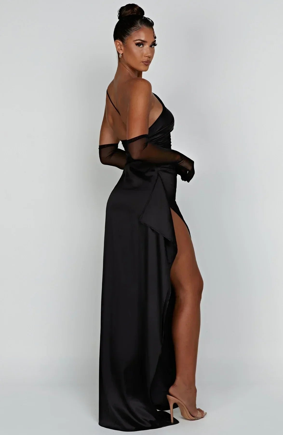 Women's Satin One-Shoulder Bodycon Maxi Party Gown