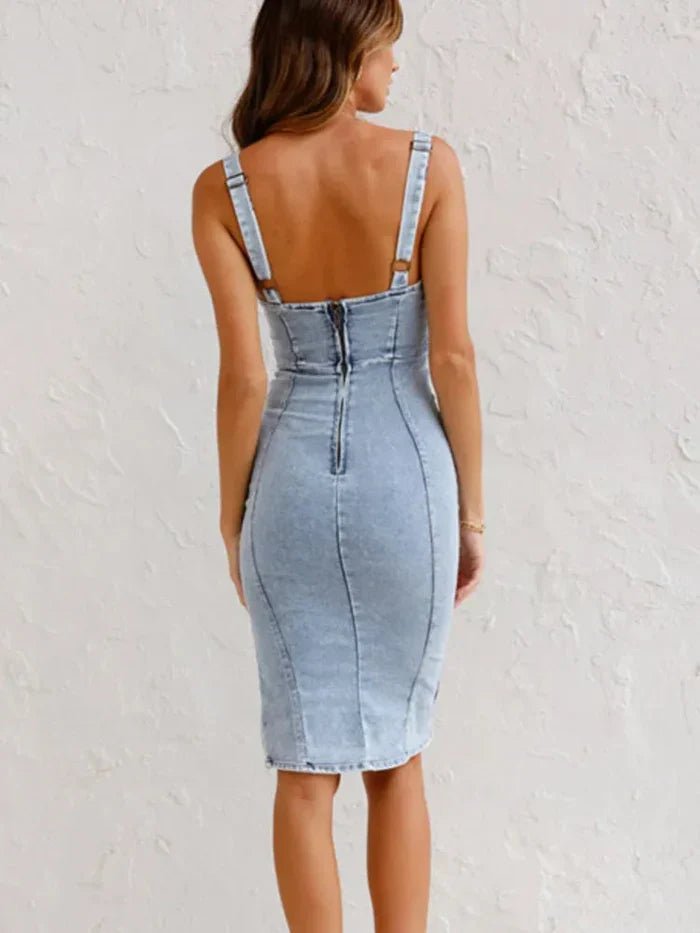 Women's Denim Bodycon Midi Party Dress