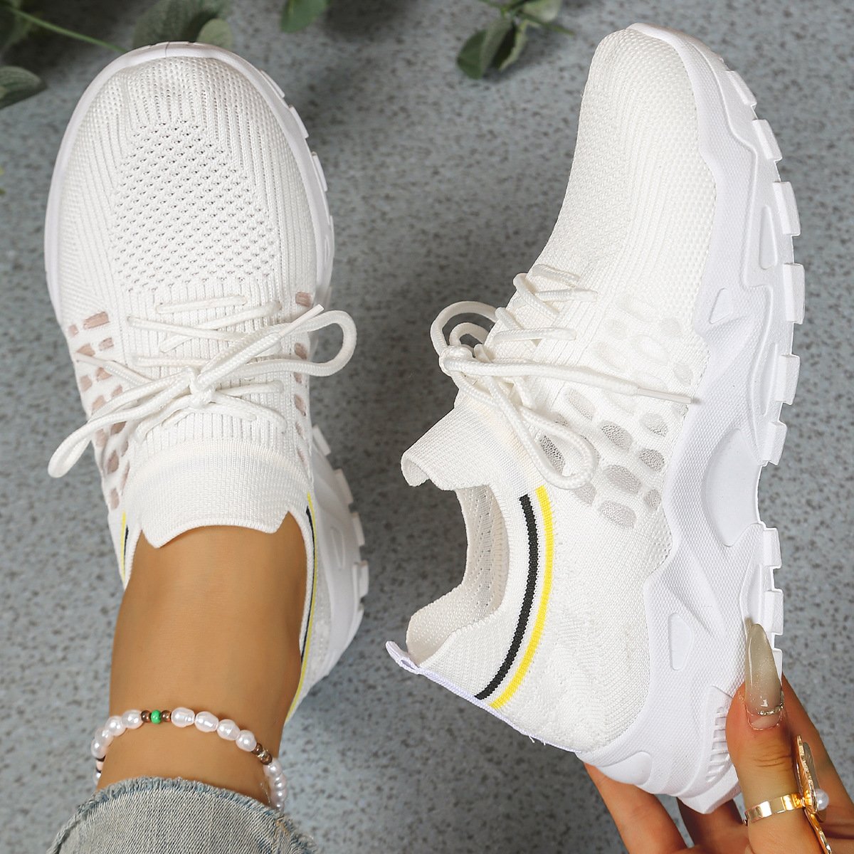 Women's Chunky Knit Platform Trainers - White