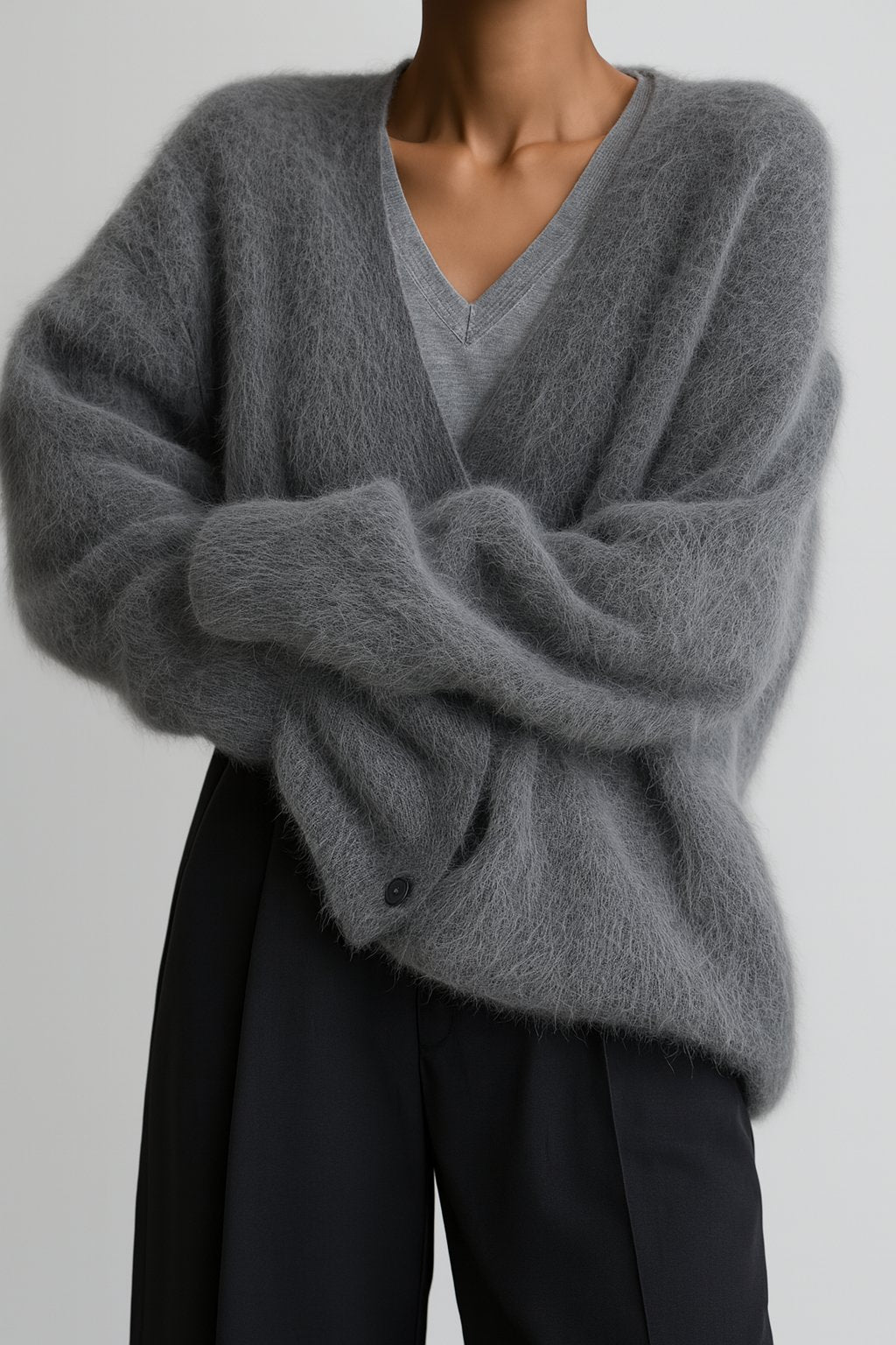 Women's Oversized V-Neck Cardigan - Platinum Gray