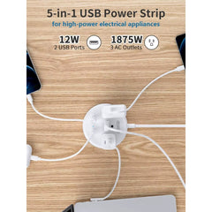 2 Prong Power Strip, 1875W/15A, 180° Rotating Plug, Two Prong Power Strip, 2 Prong to 3 Prong Outlet Adapter, 3 Outlets 2 USB