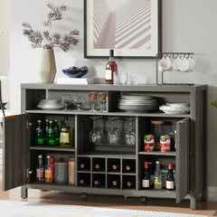 Bar Cabinet with Wine Rack, Wine Bar Buffet Cabinet with Storage, Liquor Bar Buffet Sideboard, Midnight Oak