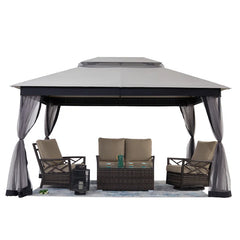 13 Ft. W X 10 Ft. D Steel Patio Gazebo with Netting (Tool Free Quick Assembly)
