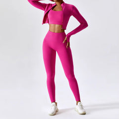 3PCS Yoga Set Women Workout Sets Sportswear Gym Clothing Fitness Zipper Long Sleeve High Waist Leggings Sports Suits Yoga Suit