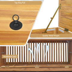 Rolling Patio Wooden Deck Box with 2 Wheels and Side Handle for Outdoor