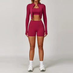 3PCS Yoga Set Women'S Gym Clothes Sportswear Yoga Suits Zipper Long Sleeve Push up Bra High Waist Leggings Sexy Sports Sets