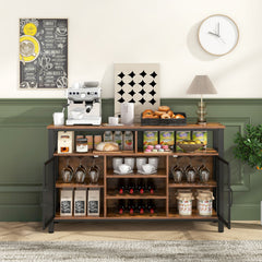 55-Inch Buffet Sideboard with 8-Bottle Wine Racks and Wine Glass Holders