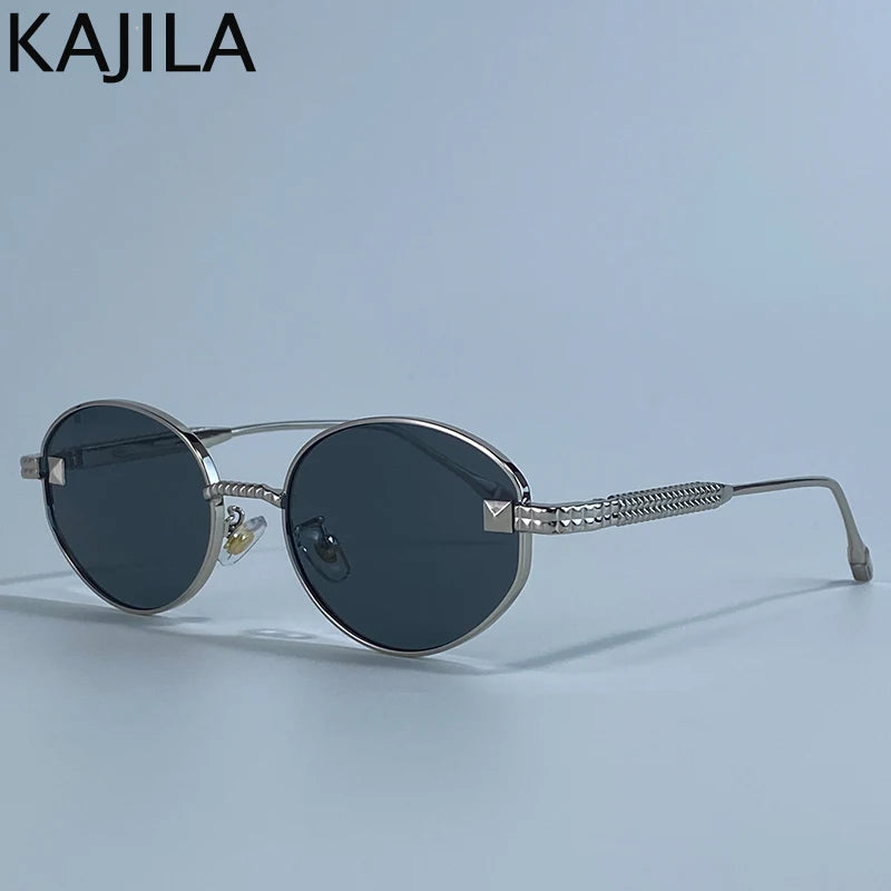 Small Frame Oval Punk Sunglasses Women 2025 Luxury Brand Vintage round Metal Sun Glasses for Ladies Retro Driving Shades UV400
