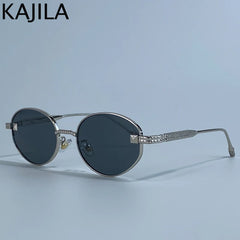 Small Frame Oval Punk Sunglasses Women 2025 Luxury Brand Vintage round Metal Sun Glasses for Ladies Retro Driving Shades UV400