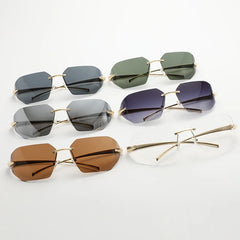 Cycling Polygon Square Sunglasses Men Fashion Rimless Sports Eyeglasses UV400 Women Trending Metal Sun Glasses Female