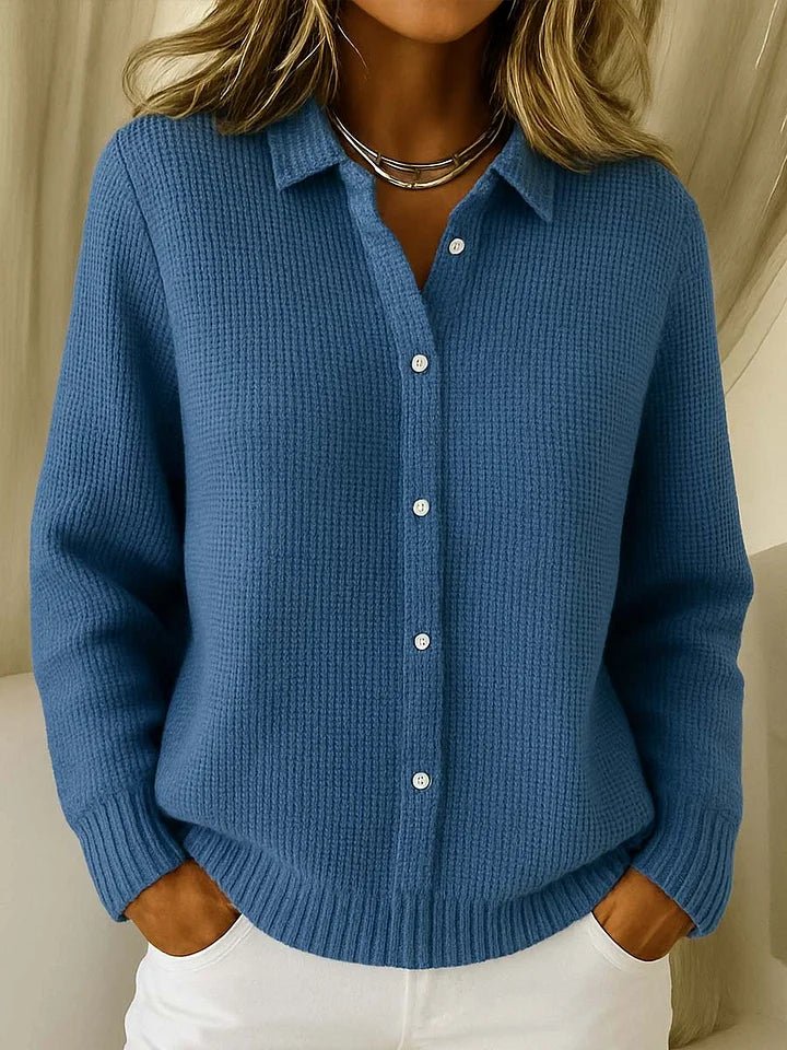 Women's Oversized Knit Long Sleeve Shirt - Dark Blue