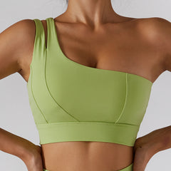 Sexy Women'S Sports One Shoulder Bra Gym Push up Workout Underwear High Strength Support Running Fitness Bra Vest