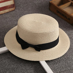 1 Pc Panama Simple Summer Beach Hat Female Casual Lady Women Flat Brim Bowknot Straw Cap Girls Sun Hat Chapeu Feminino