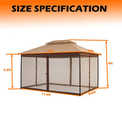 13 Ft. W X 10 Ft. D Steel Patio Gazebo with Netting (Tool Free Quick Assembly)