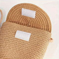 2Pcs Khaki Wave Beach Women'S Sun Hat and Woven Shoulder Bag Combined with a Stylish Ruffle Design Is Lightweight and Breathable