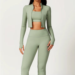 3PCS Yoga Set Women Workout Sets Sportswear Gym Clothing Fitness Zipper Long Sleeve High Waist Leggings Sports Suits Yoga Suit