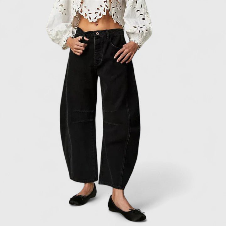 Women's Barrel-Leg High-Waisted Jeans - Black