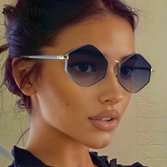 Vintage Steampunk Polygon Sunglasses Women 2025 Luxury Brand Classic Hexagon Sun Glasses Trendy Driving Shades for Ladies UV400