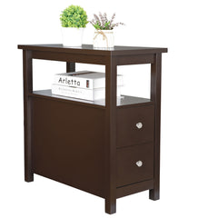 Set of 2 Narrow End Table W/2 Drawers Open Shelf Sofa Side Table for Living Room