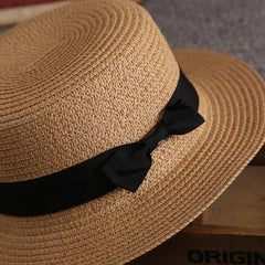 1 Pc Panama Simple Summer Beach Hat Female Casual Lady Women Flat Brim Bowknot Straw Cap Girls Sun Hat Chapeu Feminino