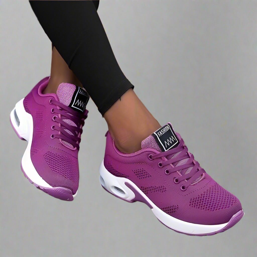 Women's Air-Cushion Running Lace-Up Platform Trainers - Purple