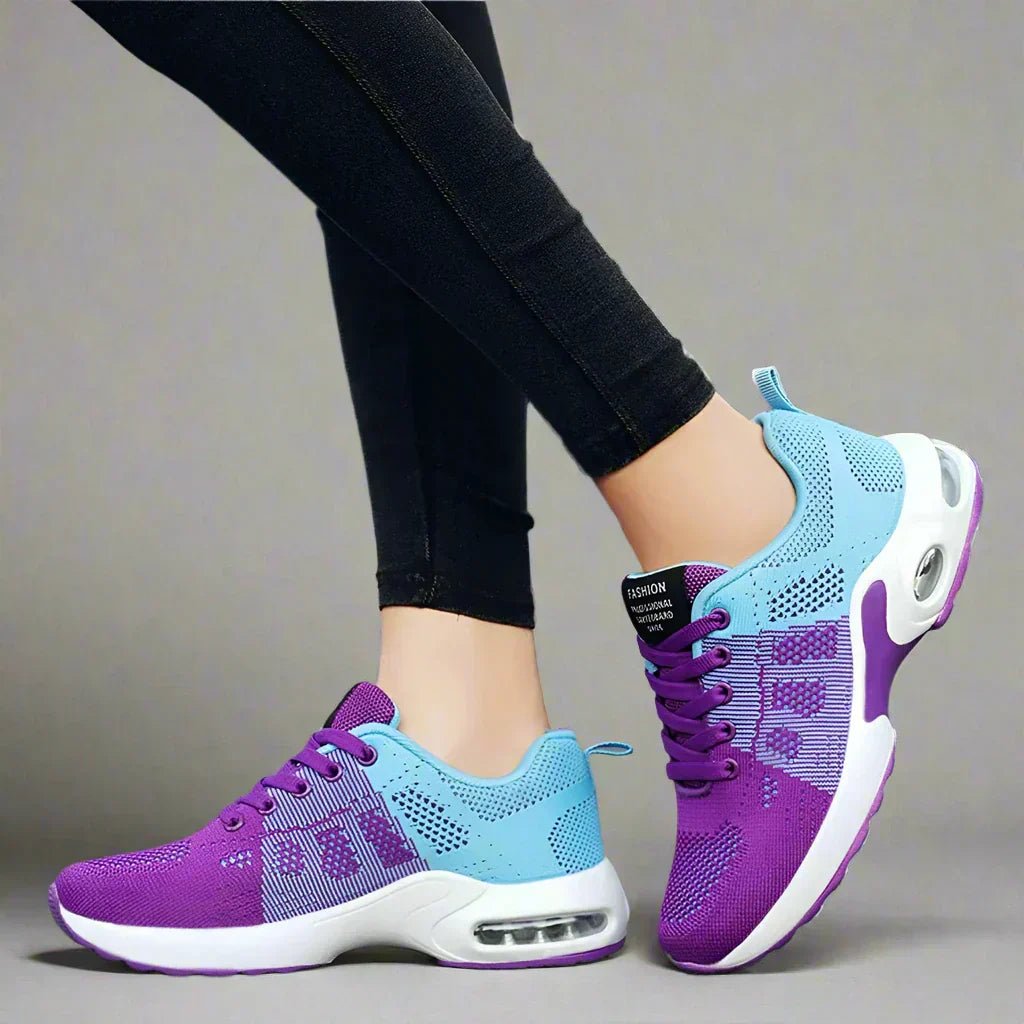 Women's Air-Cushion Running Lace-Up Platform Trainers - Sky Blue and Violet