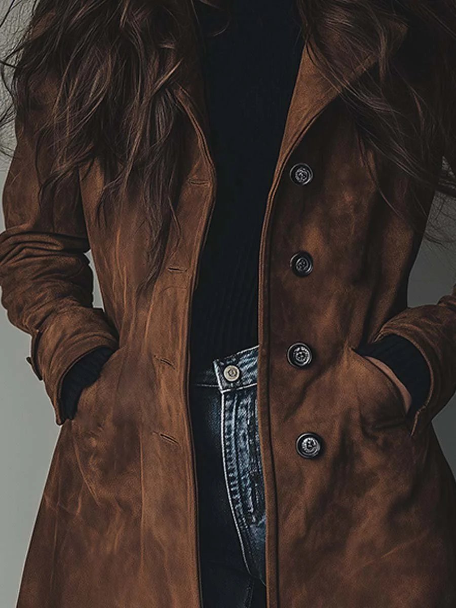 Women's Suede Longline Trench Coat