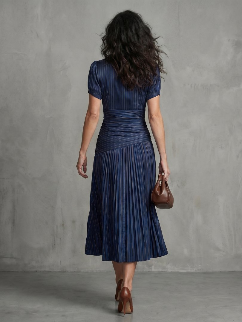 Women's Striped Satin Midi Party Dress
