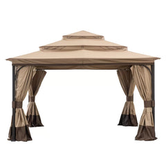 13X13 Ft. Steel Gazebo with 3-Tier Canopy Roof, Outdoor Steel Frame Soft Top Gazebo with Netting and Curtains