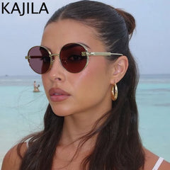 Small Frame Oval Punk Sunglasses Women 2025 Luxury Brand Vintage round Metal Sun Glasses for Ladies Retro Driving Shades UV400