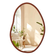 Mid Century Asymmetrica Large Wall Mirror with Irregular Wood Frame Dressing Mirror