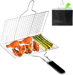 Folding Grilling Basket Outdoor Camping BBQ Stainless Steel Grill Rack Foldable Seafood Steak Vegetables Barbecue Cooking Tool