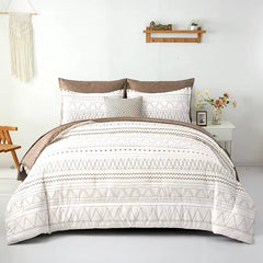 Comforter Set King Size,7 Pieces Bed in a Bag Grey White Comforter Geometric Bohemian Complete Bedding Set with Sheet