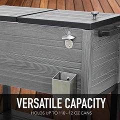 80-Qt Outdoor Rolling Patio Cooler on Wheels Woodgrain Style