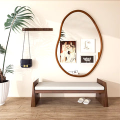 Mid Century Asymmetrica Large Wall Mirror with Irregular Wood Frame Dressing Mirror