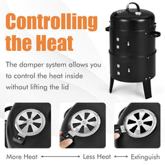 3-In-1 Charcoal BBQ Grill Cambo with Built-In Thermometer
